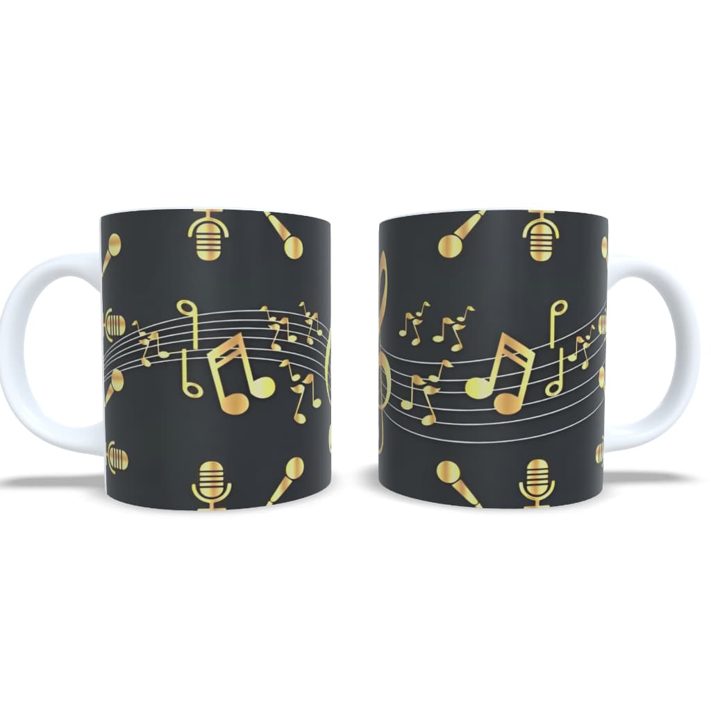 Caneca Notas Musicais Douradas 325 ml Porcelana