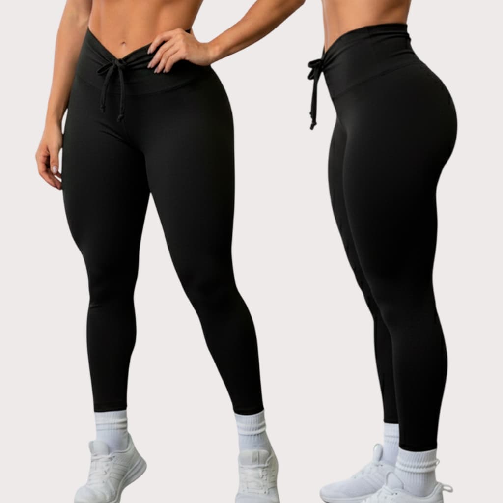 Calça Legging Feminina Grossa Com Cordinha Preta Esportiva Academia Fitness Lisa Cintura Alta para Treinos e Corrida
