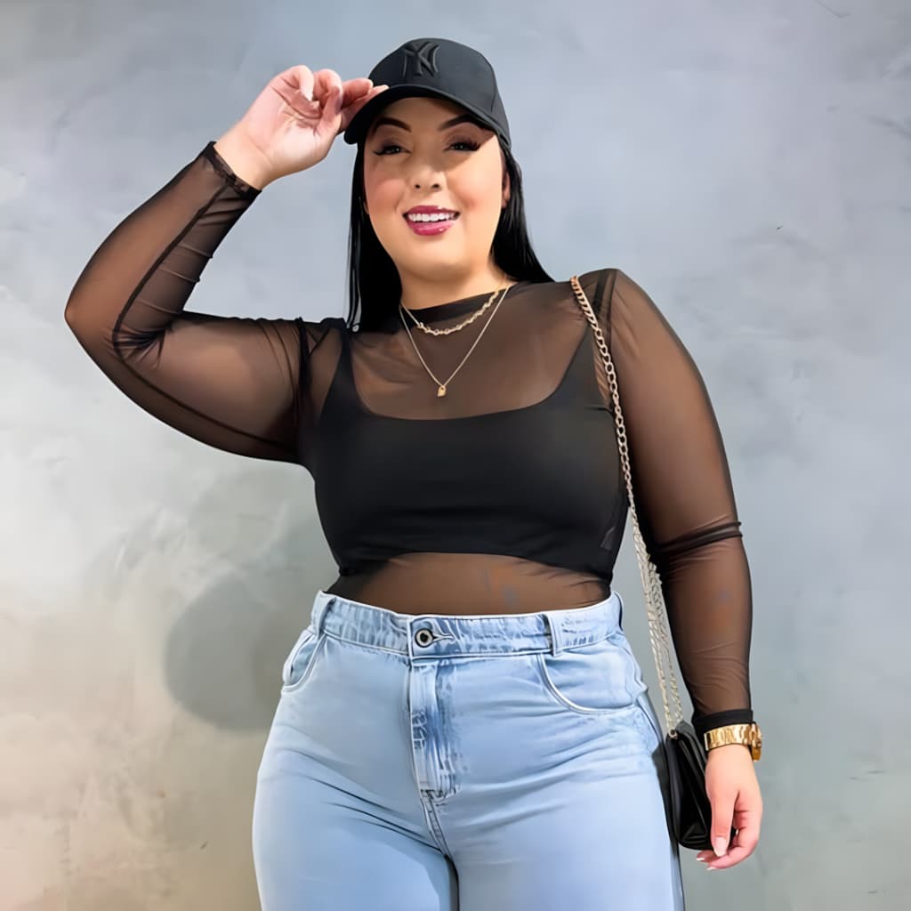 Body Tule Manga Longa Animal Print Transparente Segunda Pele Plus Size