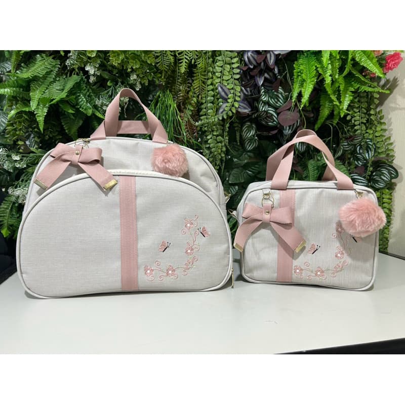 bolsa maternidade kit 2 peças G e P em linho mescla a pronta entrega