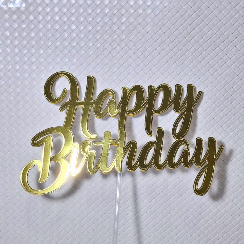 Topo de bolo Happy Birthday Dourado ou Prata Metalizado - PAPEL LAMICOTE