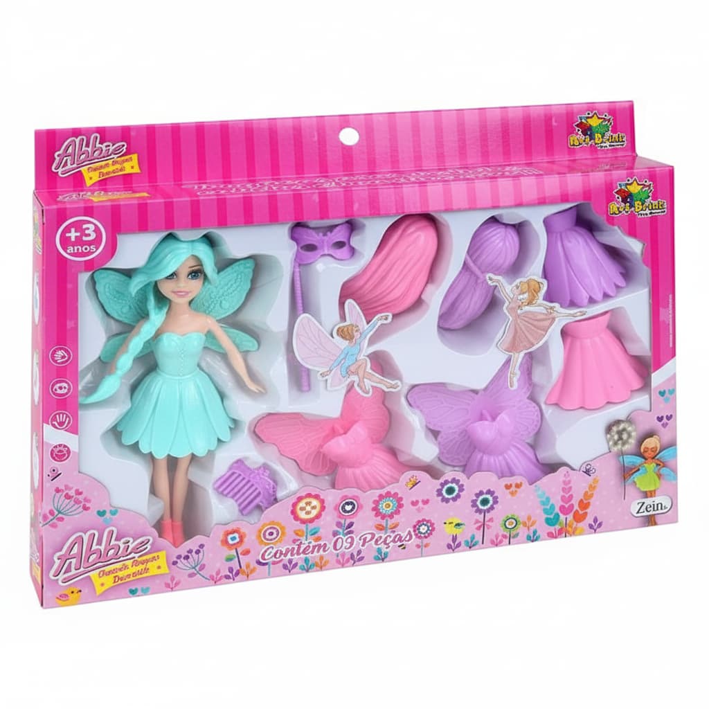 Boneca Fada Abbie Troca de Roupas e Acessórios Brinquedo Menina 9 Peças Fada Magica Diversão