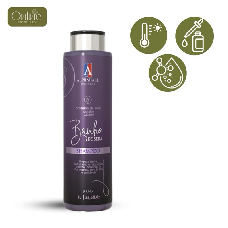 Shampoo Banho de Seda Alphahall 1L – Proteína da Seda, Quiabo e Tutano | Hidratação e Brilho Intenso