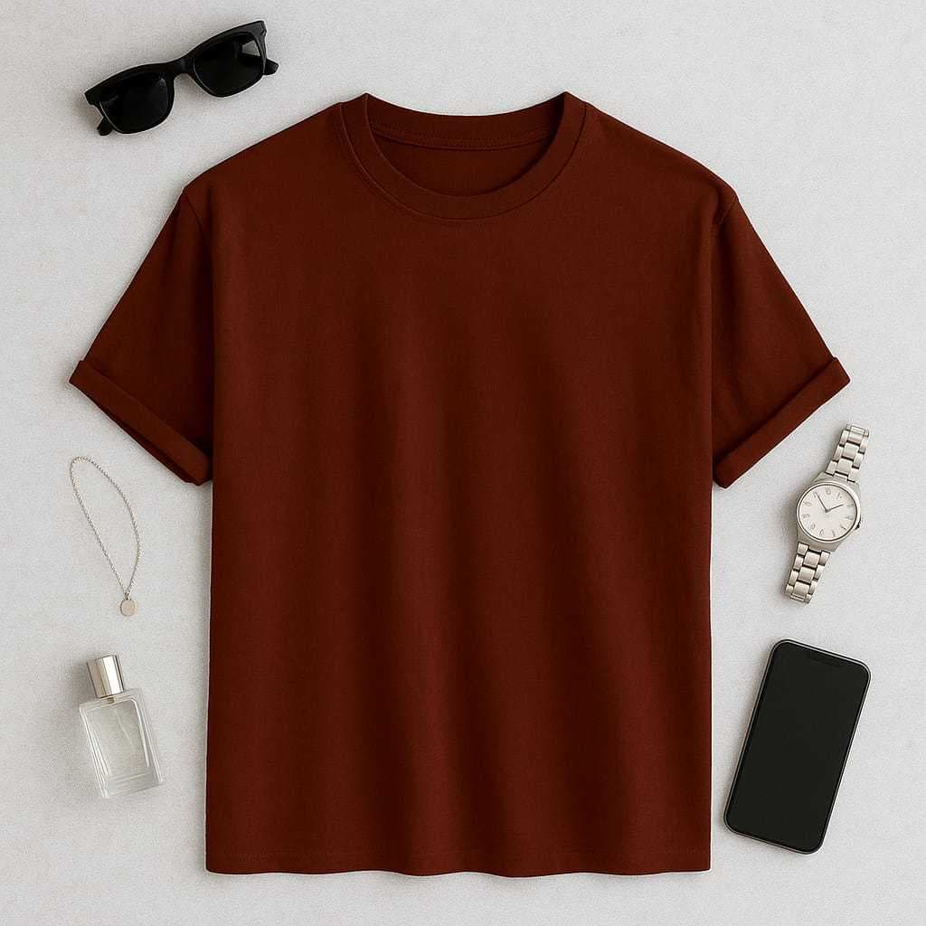 Camiseta Slim Masculina Básica Marrom Algodão Conforto e Estilo Casual