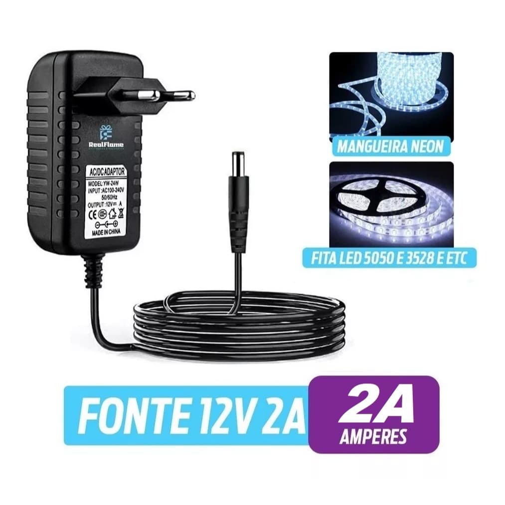 Fonte De Fita LED 12V 2A Plug P4 Universal Bivolt 110V-220V - Só a Fonte Uso Geral: Modem CFTV Etc