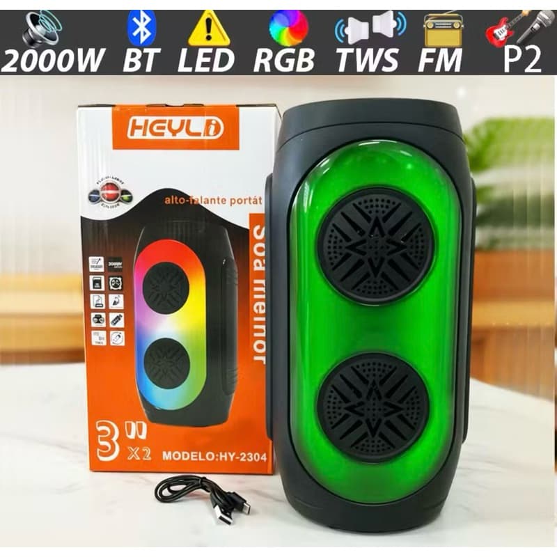 Caixa de Som Bluetooth Portátil Potente Alto falante 2000w LED RGB FM USB TWS 2400mah PARA Festas