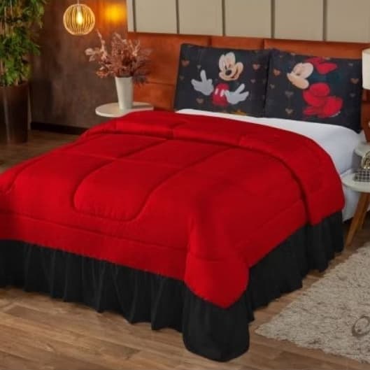 Cobre Leito Colcha  Casal Queen Estampado (Mickey & minnie)03 peças