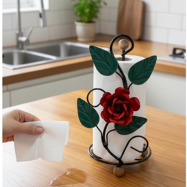 Porta Papel Toalha de Mesa Artesanal Ferro Flor Rosa Rústico Decoração Cozinha