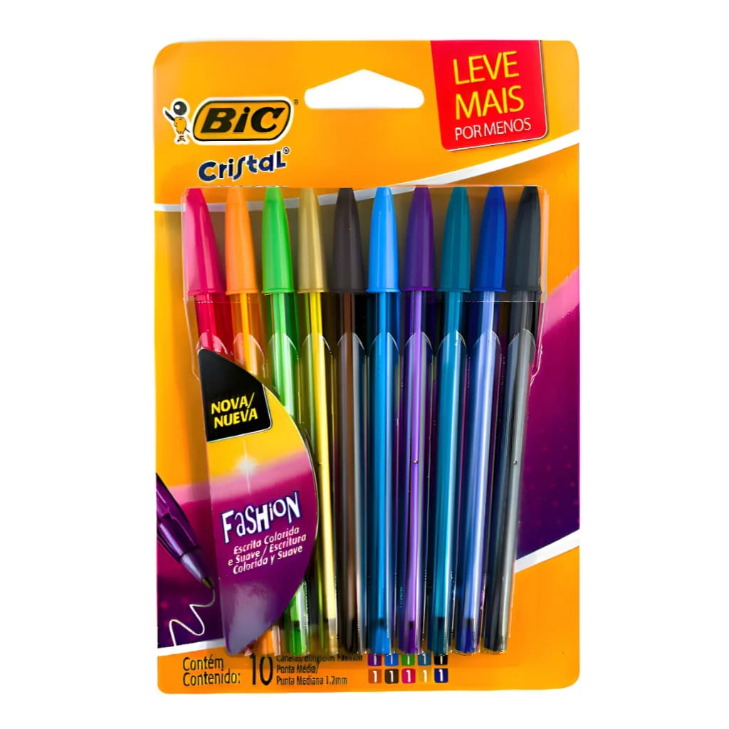 Caneta Bic Cristal Esferográfica Com 10 Cores Fashion Ponta 1.2mm