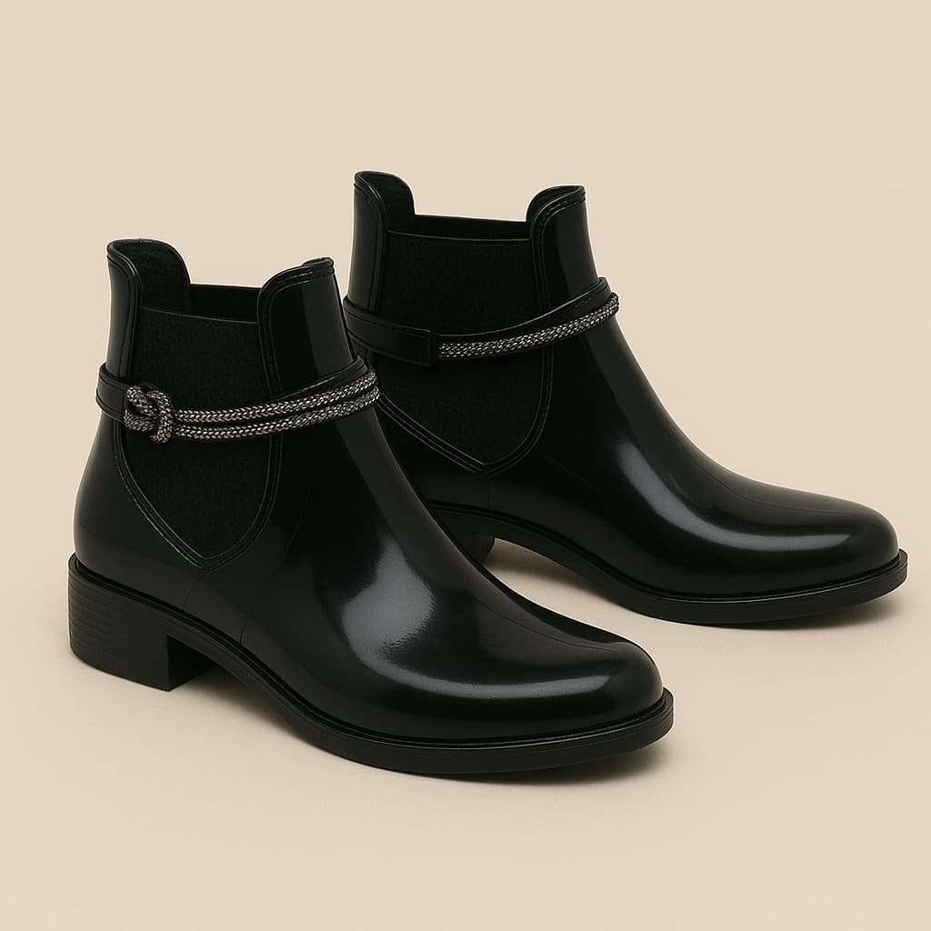 Bota Strass Feminina Cano Curto em PVC Impermeável – Confortável e Estilosa