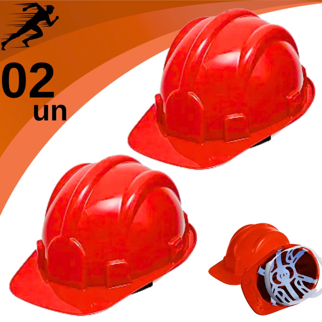 Kit 2 Capacete De Segurança Vermelho Com Carneira Ajustável Para Obra Construção Engenheiro Proteção