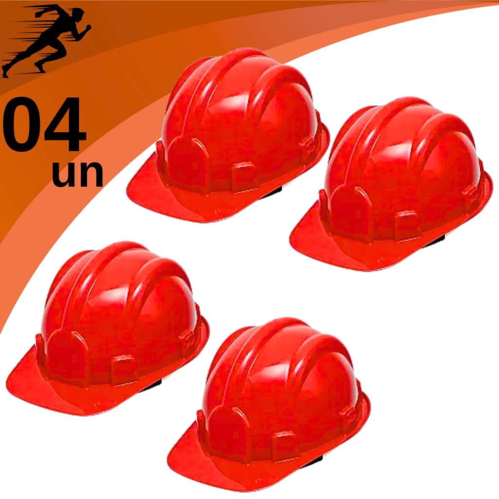 Kit 4 Capacete De Segurança Vermelho Com Carneira Para Obra Construção Engenheiro Proteção Epi