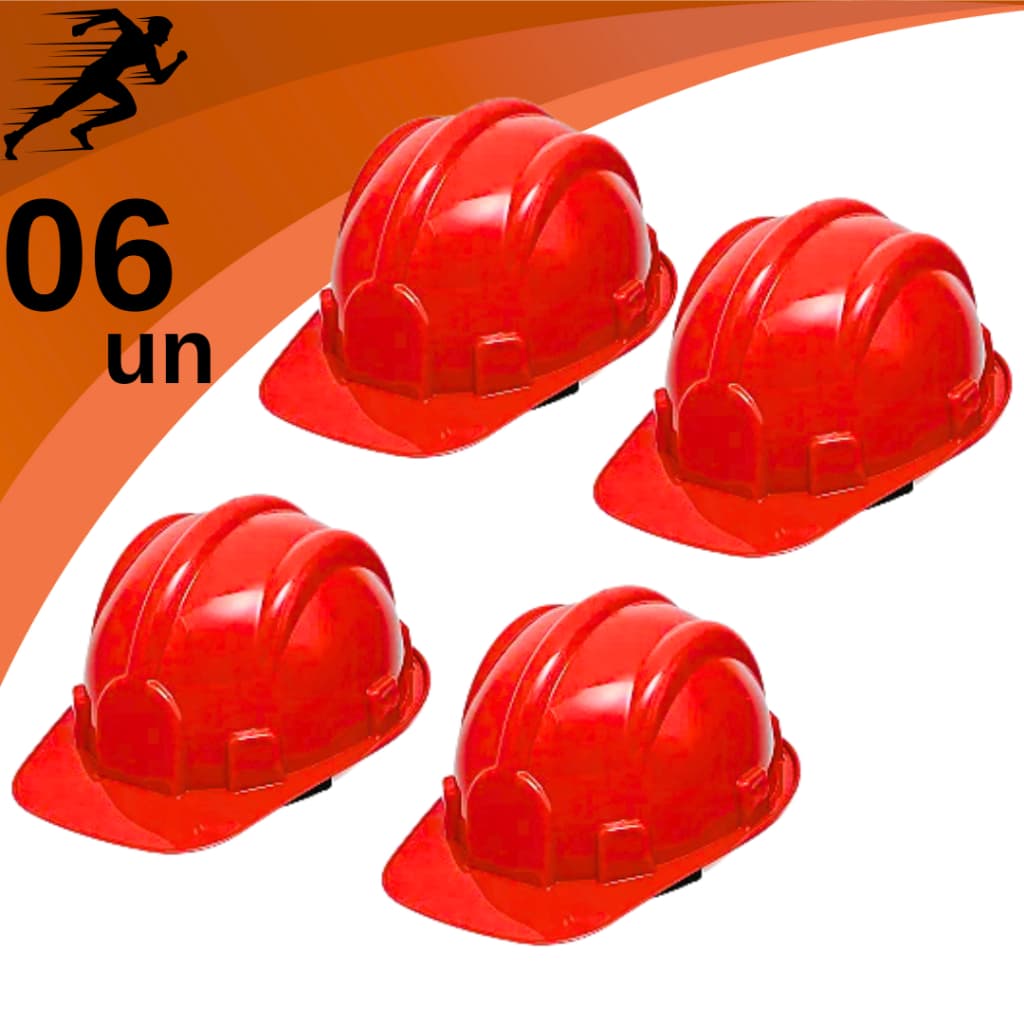 Kit 6 Capacete De Segurança Vermelho Com Carneira Ajustável Para Obra Construção Engenheiro Proteção