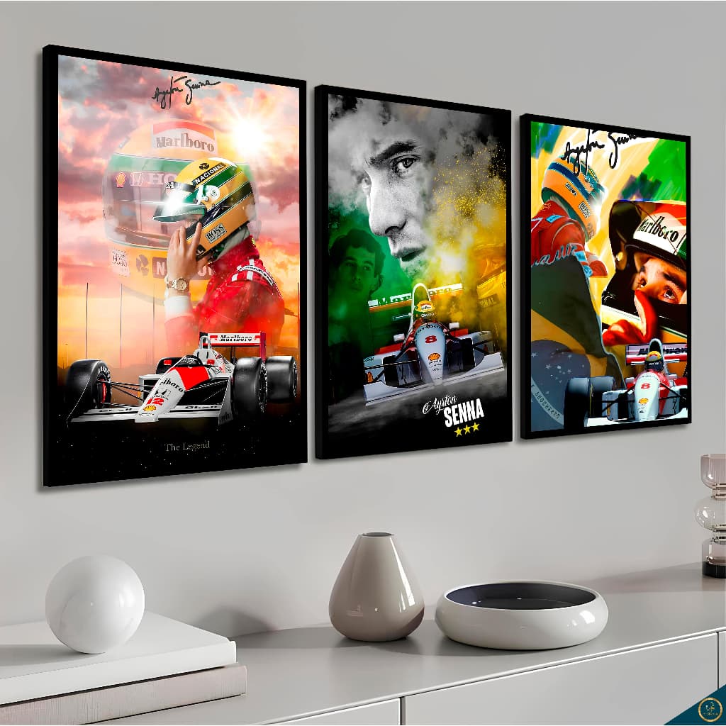 Kit 3 Quadros Decorativos Mosaico Ayrton Senna Mclaren Corrida Para Sala Quarto Hall Escritório