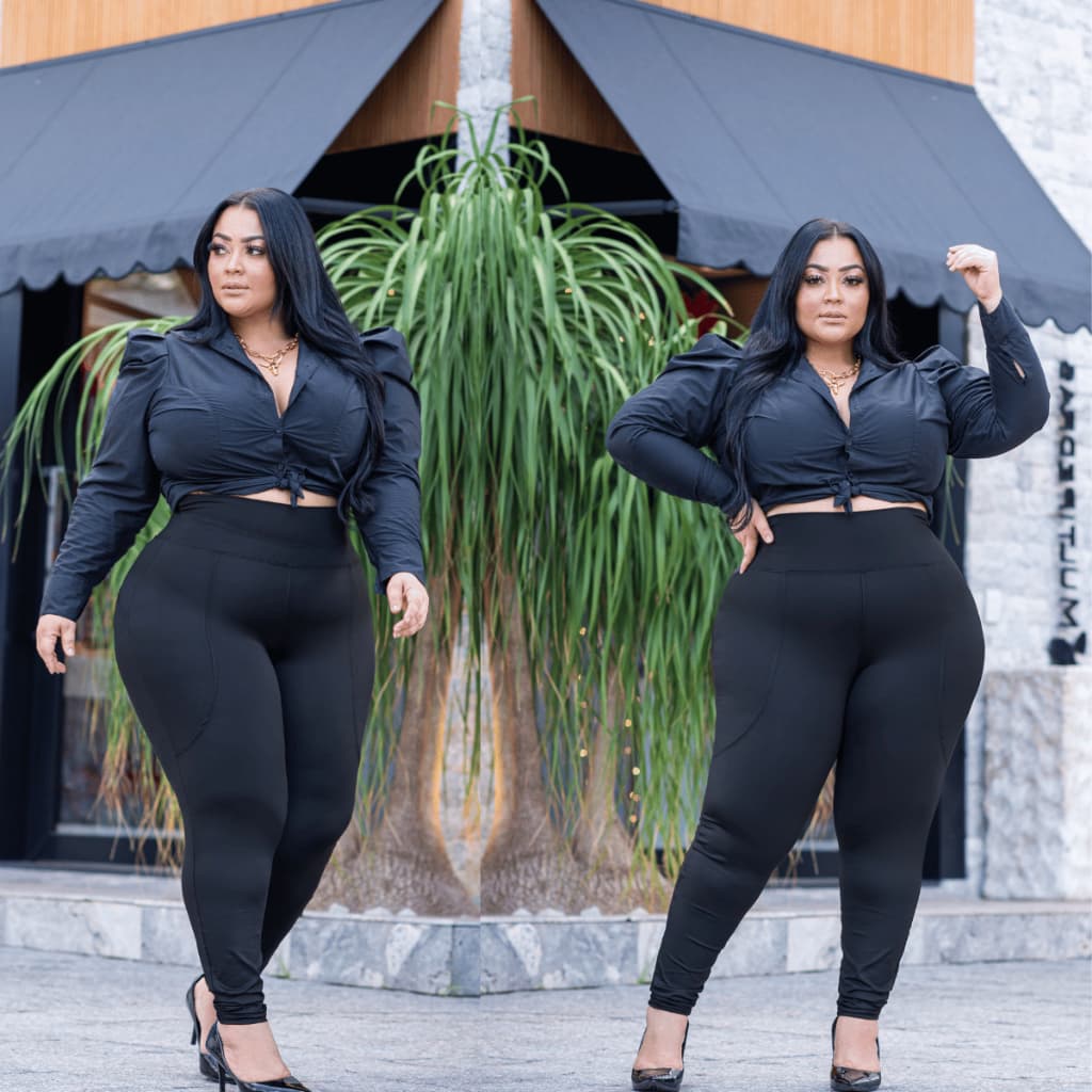 Calça Legging Plus Size Levanta Bumbum Preta Suplex Cintura Alta GG ao G4 Moda Maior Fitness