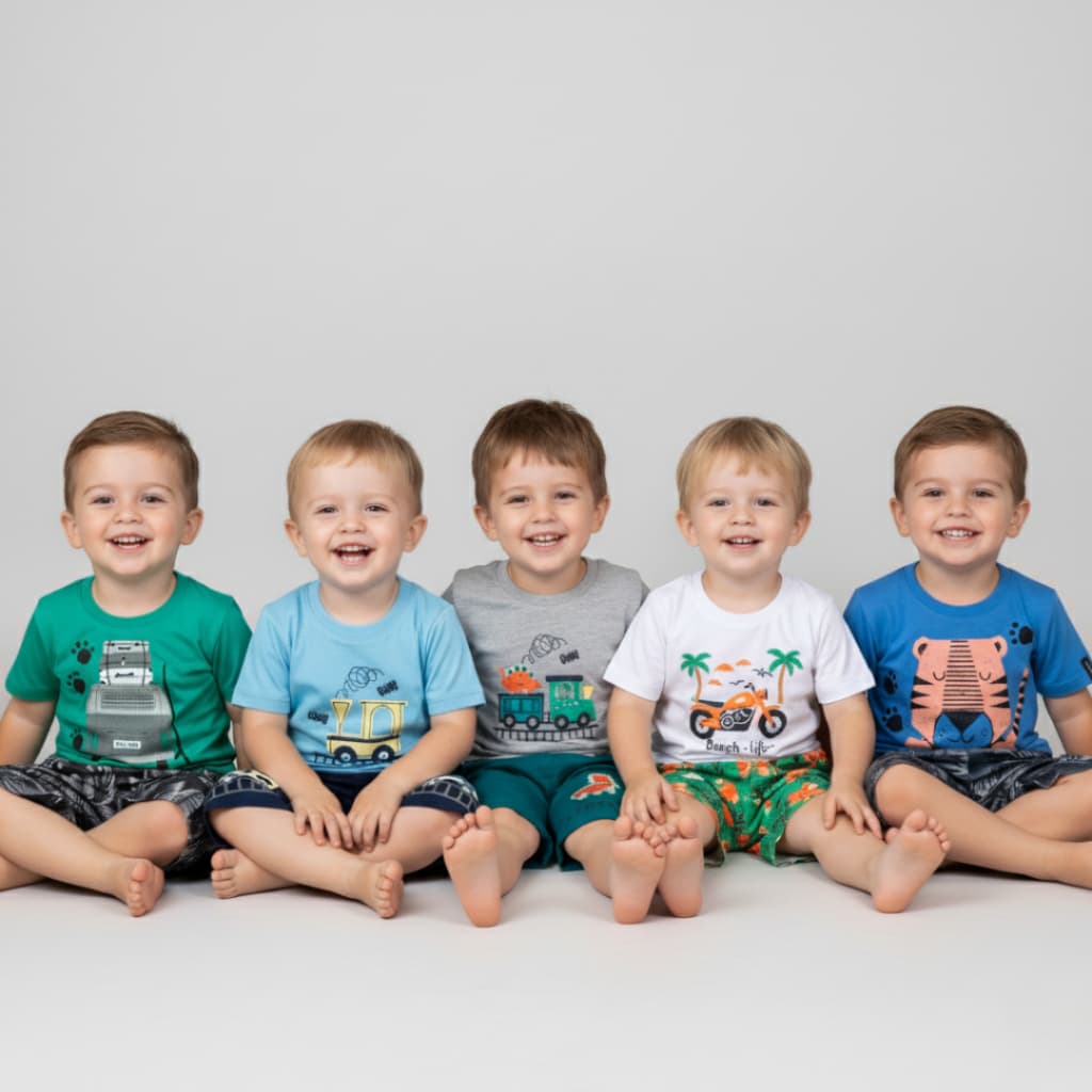 2 Conjuntos Infantil Menino Camiseta e Bermuda Estampas Variadas