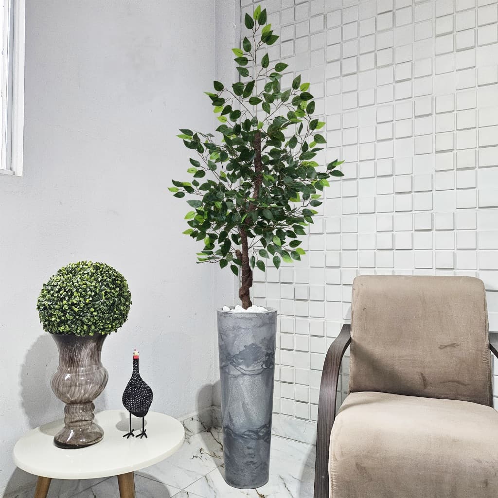Figueira Artificial Fícus Verde 150cm Vaso Grafiato Mármore Pedra