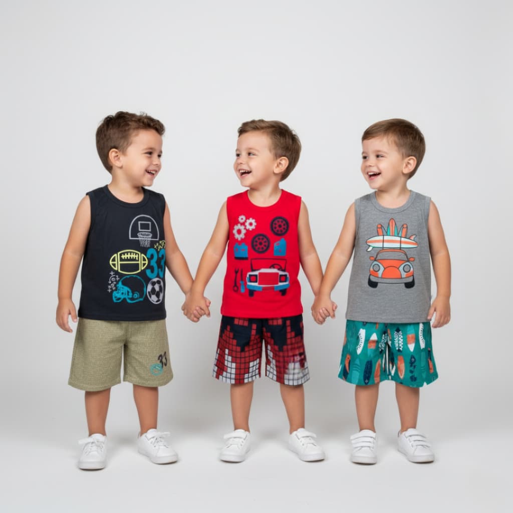 Conjunto Regata e Bermuda Menino Infantil Estampas Variadas Abrange