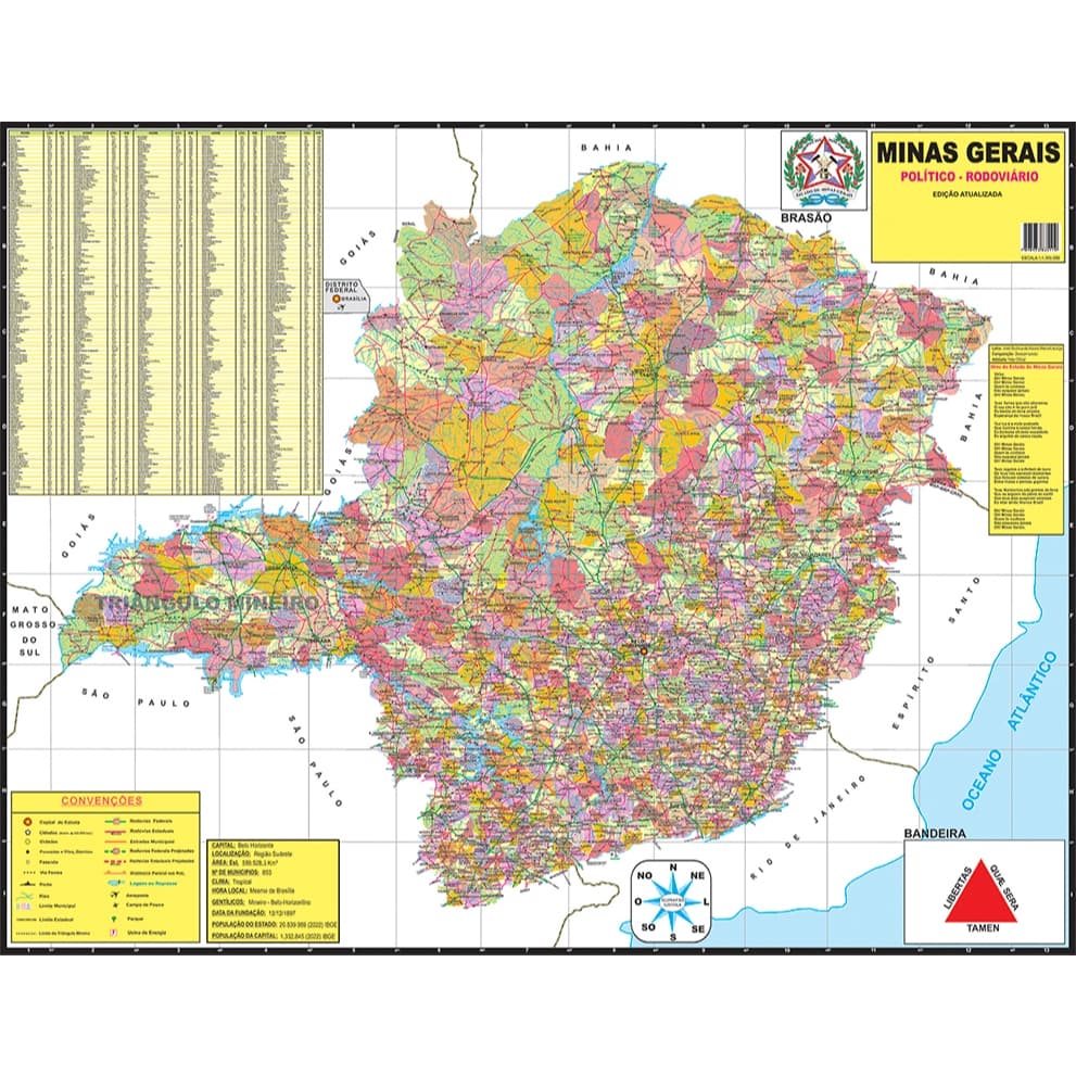 Mapa Estado Minas Gerais  120x90cm - Atualizado 2026