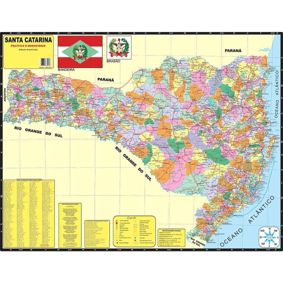 EDIÇÃO 2026 Mapa Estado De Santa Catarina - 120cm X 90cm Gigante