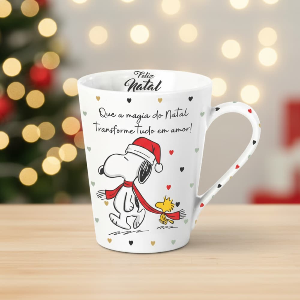 Caneca Porcelana Natal 290ml Chá Café Bebidas Festas Comemorativas Snoopy