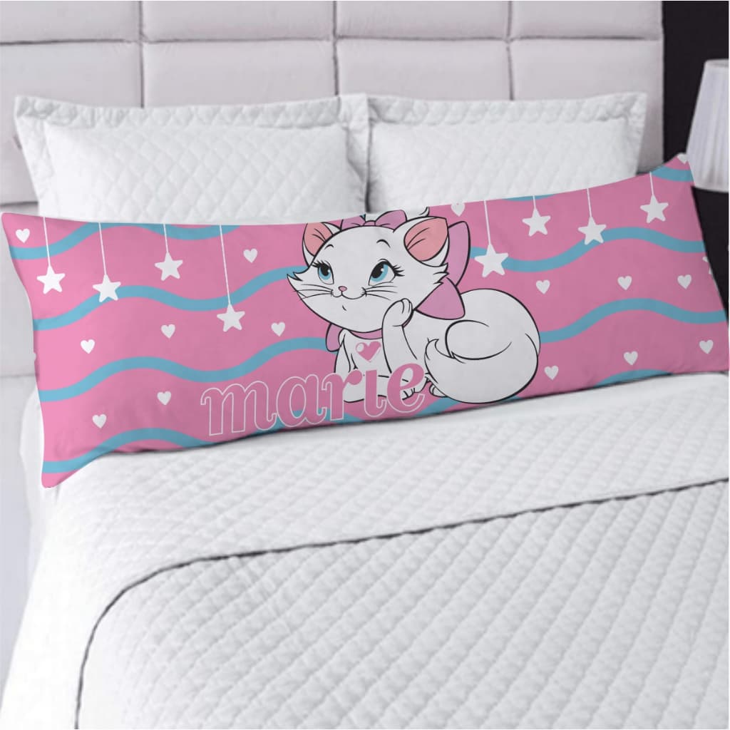 Fronha Avulsa ou Kit Fronha com Travesseiro de Corpo Xuxão Estampa Gatinha Marie Rosa