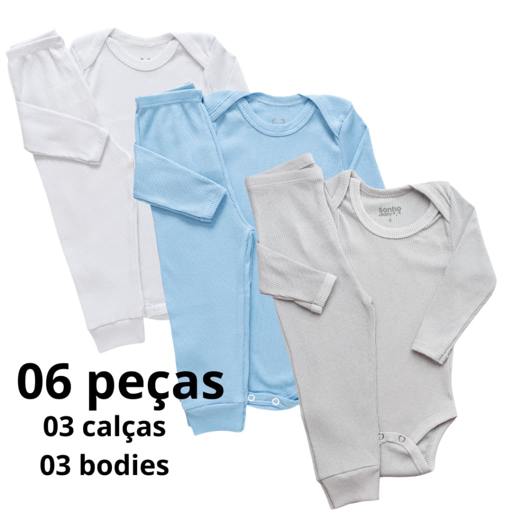 Kit 06 peças Caneladas Bebê Pagão Menino Menina
