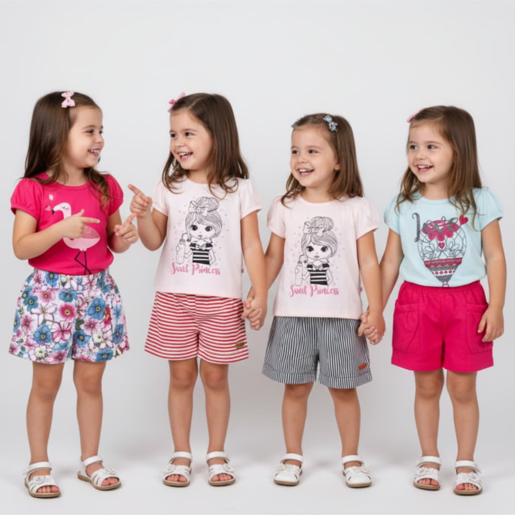 Conjunto Blusa e Short Infantil Menina Estampas Variadas Abrange