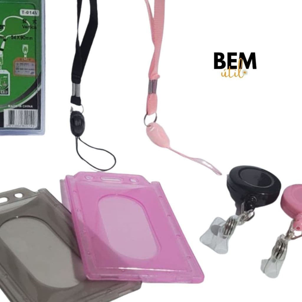 Kit porta cartão crachá cordinha cordão retrátil Roller C/ Clip