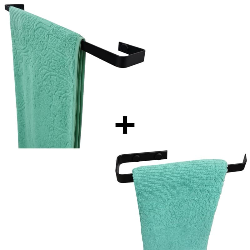 Kit 2 Peças Porta Toalha + Porta de Toalha Rosto Acessórios Banheiro Quadrado Preto Durável Banheiro Casa Organizador