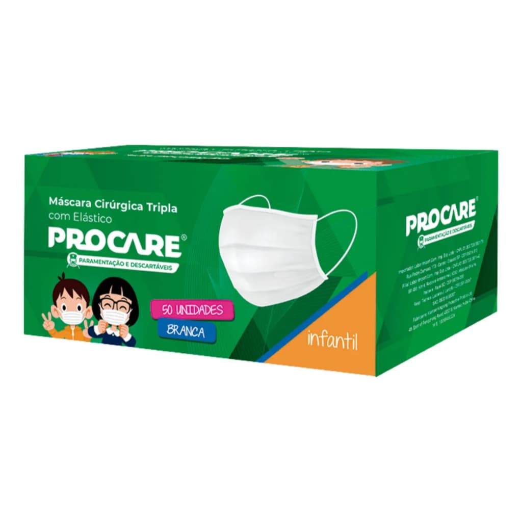 Máscara Descartável Tripla Proteção Infantil Elástico Procare caixa 50 Und