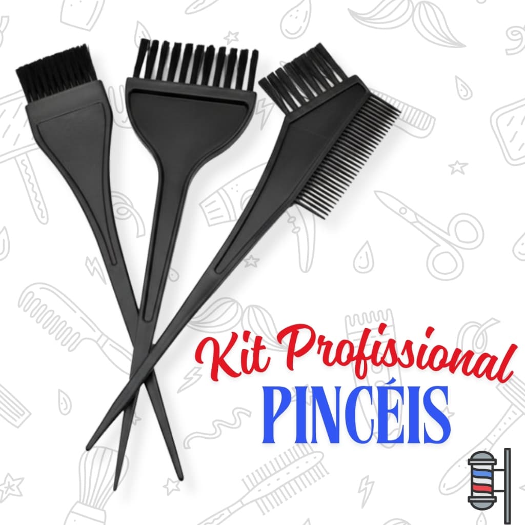 Kit 3 Pincéis para Tintura e Coloração de Cabelo Profissional Aplicação de Mechas e Raiz Salão de Beleza