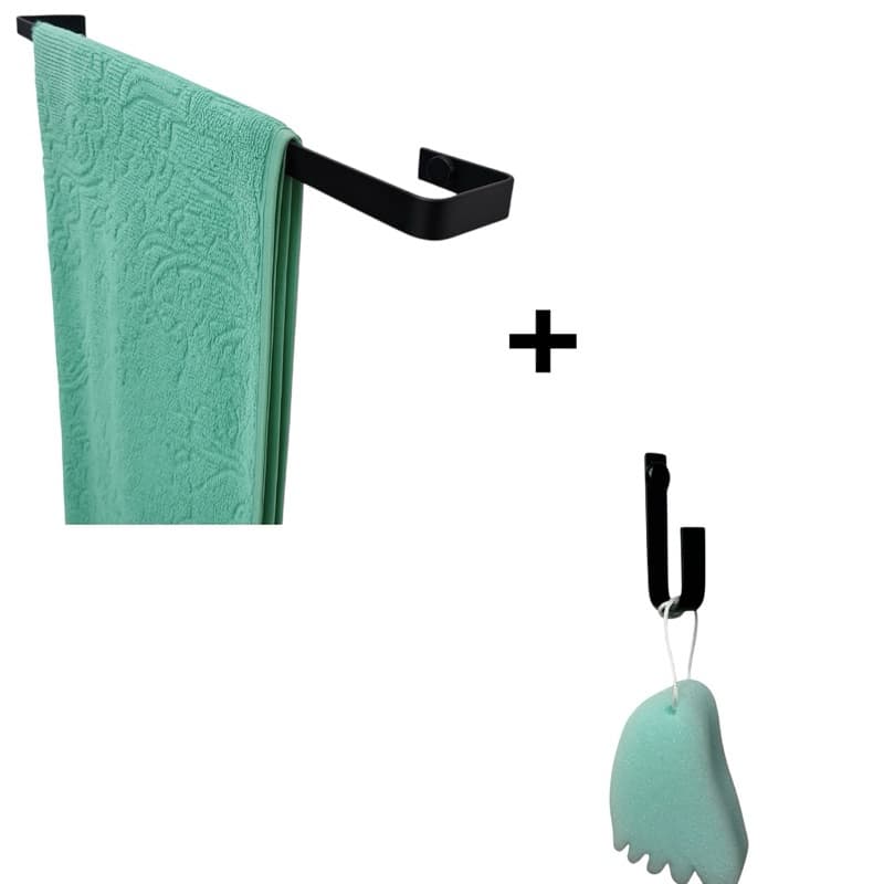 Kit 2 Acessório para Banheiro Lavado Moderno Gancho de Parede Porta Toalha de Banho Preto Fosco Escritório