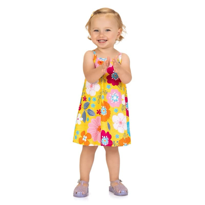 Vestido Infantil Kyly em Meia Malha Com Alças Colorido Florido