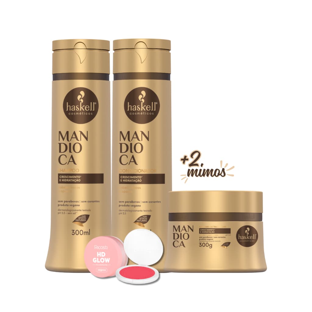 Kit Shampoo e Condicionador e Máscara Hidratação e Fortalecimento Haskell Mandioca 300ml