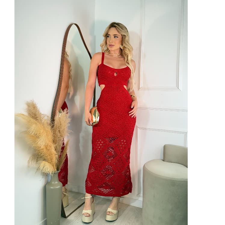 Vestido Midi Feminino De Tricot Modal Rendado Com Forro Elegante Ideal Para Festa