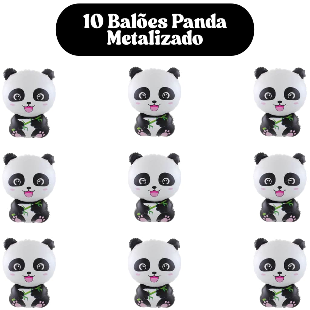 10 Balões Panda Metalizado Pandinha Festa Aniversário Decoração Envio Imediato Top