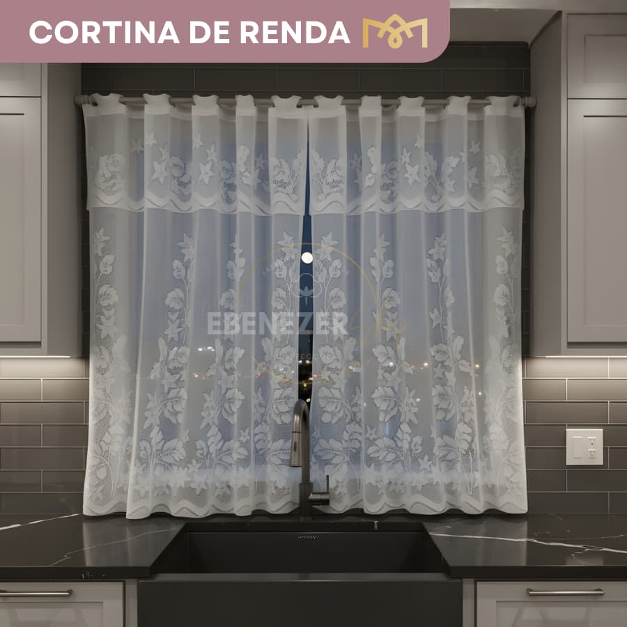 Cortina De Renda Premium 2,50m x 1,20m Decorativa P/Cozinha Sala Leve Resistente E Luz Natural