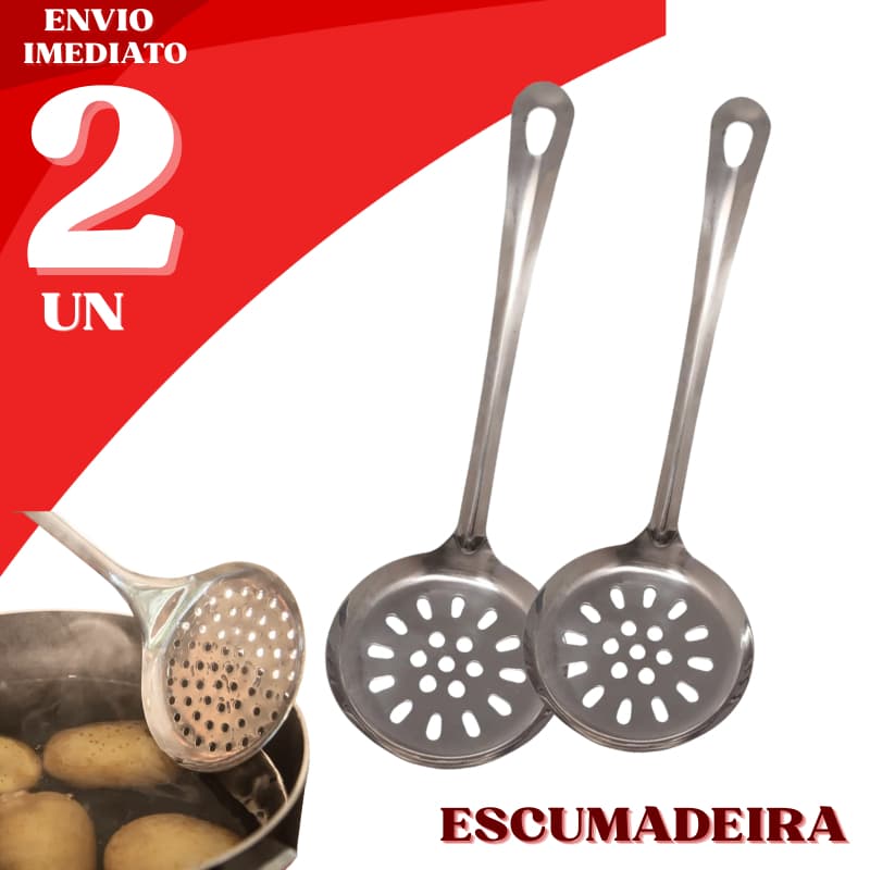 Kit 2 Escumadeira em Aço Inox com Furo para Arroz Fritura Multiuso Cozinha Restaurante