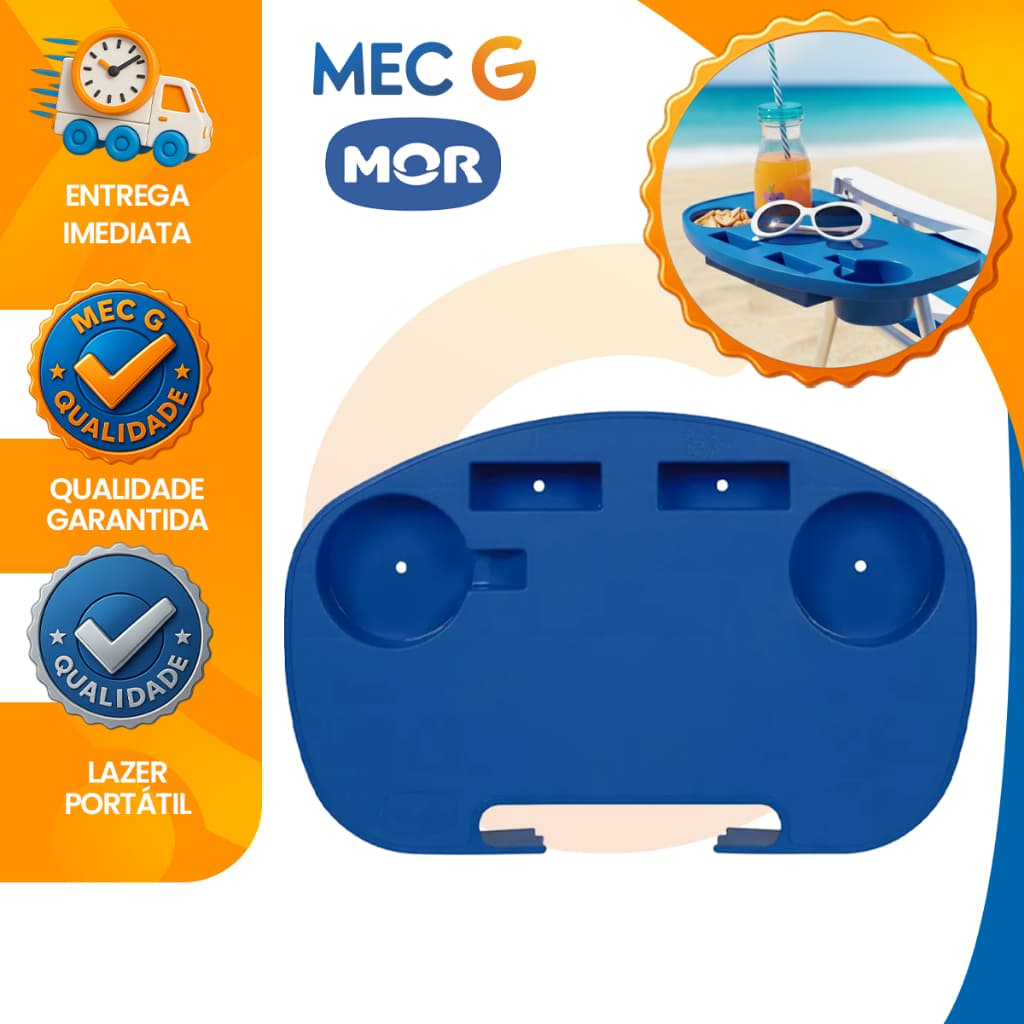 Mesa Mesinha Portátil para Cadeira de Praia Apoio de Braço Porta Copos Chave Celular Resistente Mor