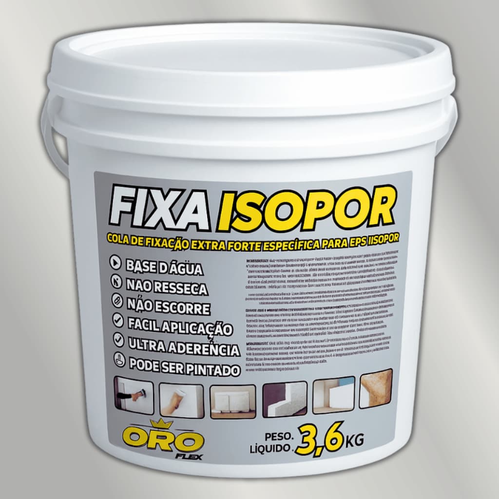 Cola que FIXA ISOPOR em telhados, forros, paredes, madeira, PVC 3,6KG Lançamento OROFLEX