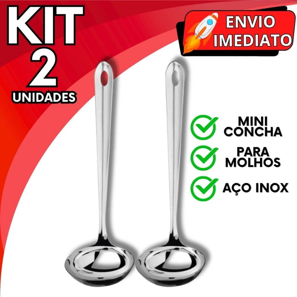 KIT Jogo 2 Mini Concha Pequena em Aço Inox Polido Resistente Para Servir Molho Caldos Caldinho Calda Farofa Vinagrete