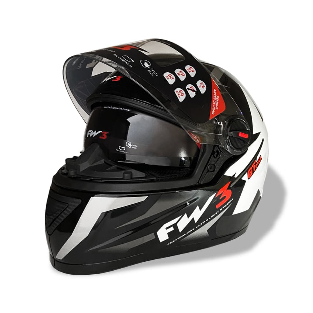 Capacete Fw3 Gtx Star Fechado C/ Narigueira E Oculos Interno