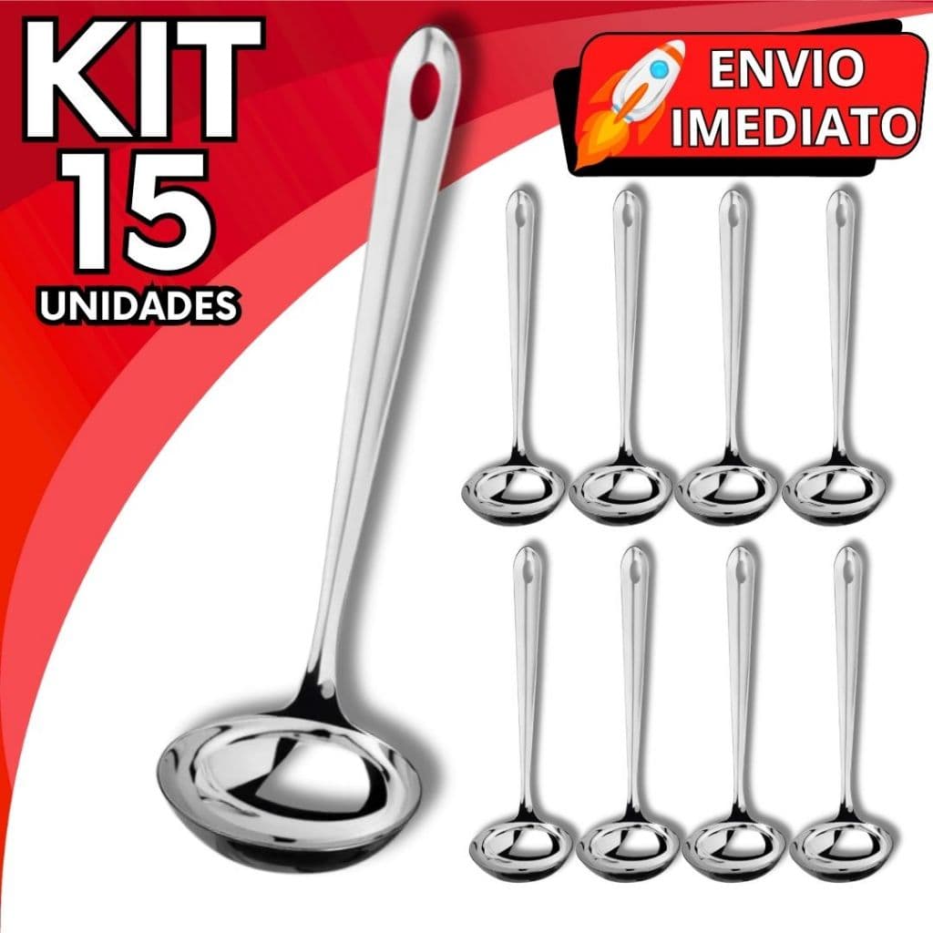 KIT Jogo 15 Mini Concha Pequena em Aço Inox Polido Resistente Para Servir Molho Caldos Caldinho Calda Farofa Vinagrete