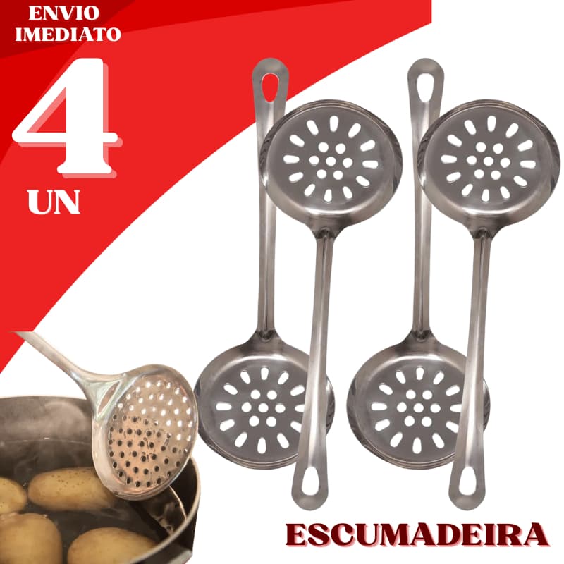 Kit 4 Escumadeira em Aço Inox com Furo para Arroz Fritura Multiuso Cozinha Restaurante
