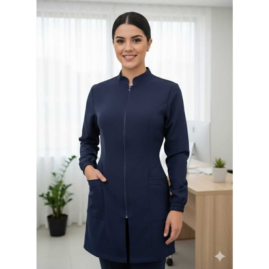 Jaleco Feminino com Zíper, Gola de Padre e Punho 077  - Tecido Gabardini