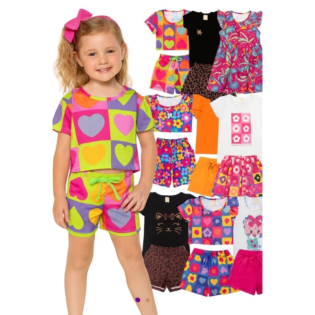 Kit de 2, 4 ou 10 Peças Roupa Infantil Menina Conjunto Verão Criança Feminino Tamanho 1 ao 14