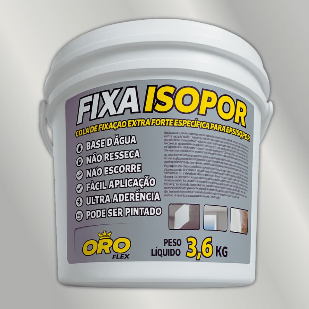Cola Adesiva FIXA ISOPOR Telhados Fibrocimento Brasilit pvc Madeira OROFLEX 3,6KG BRANCO