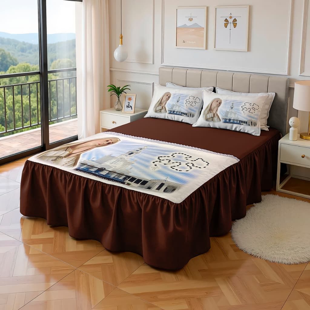 Jogo De Cama Religioso Casal 3 Peças Colcha Estampada Poliéster 2,40m x 2,45m Suave