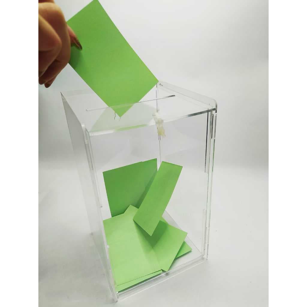 Urna Acrílica Medre Slim Transparente 17,5x10x10cm – Ideal para Sorteios, Campanhas e Sugestões